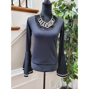 Torn by Ronny Kobo Women Black Polyester Scoop Neck Long Sleeve Top Shirt Size M